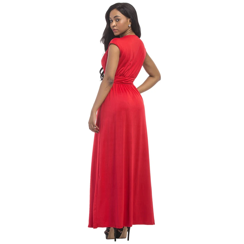 SEXY Long Party Dress Women Sleeveless Tank V-Neck Ruched Clubwear Maxi Black Red Blue Tunic Elegant Vestido De Festa | Женская одежда