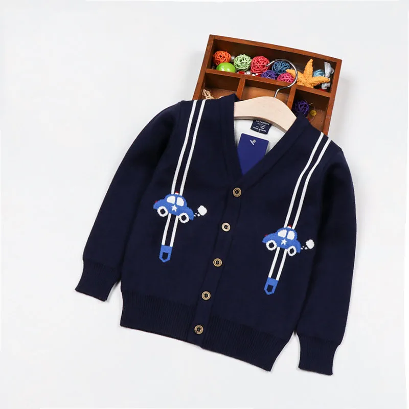 S30194-dark blue Свитера для мальчиков; Кардиган для девочек; сезон осень-зима; детская одежда; топы с длинными рукавами с рисунком собаки, утки; жаккардовое переплетение - Цвет: S30194-dark blue