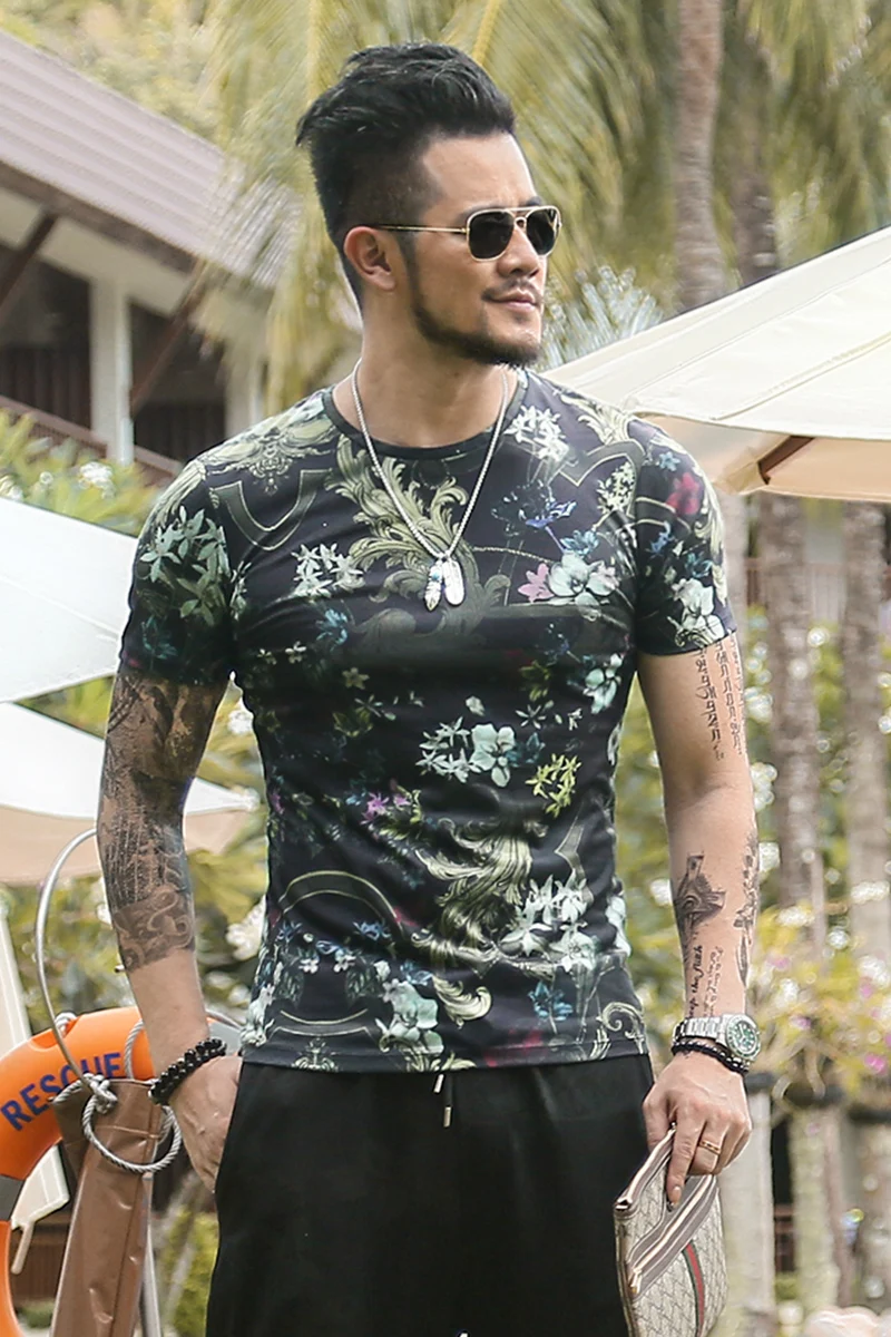 Мужская футболка с коротким рукавом Повседневная круглым вырезом и принтом Kirin