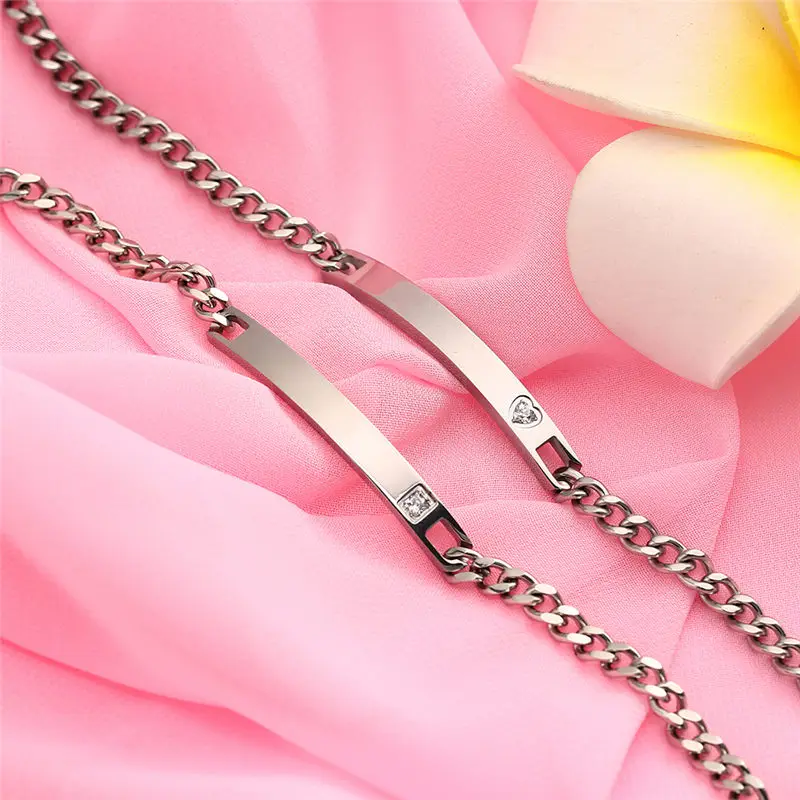 V.YA Personalized Name Stainless Steel Bracelets For Women Men ID Bracelets Inset Zircon Stone Lover Couple Jewelry Bangles Gift