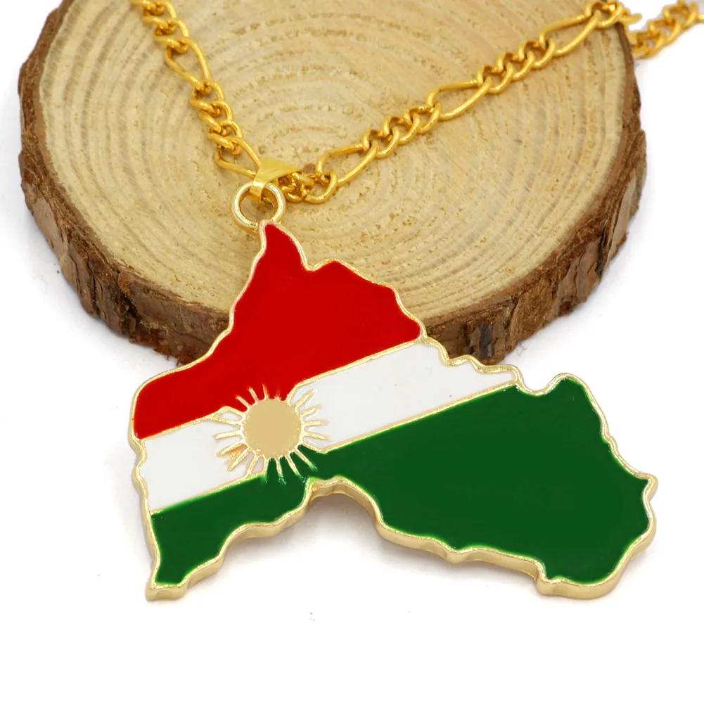 Курдистан Золотая фотография флаг региона Курдская большая цепь|pendant necklace|chain