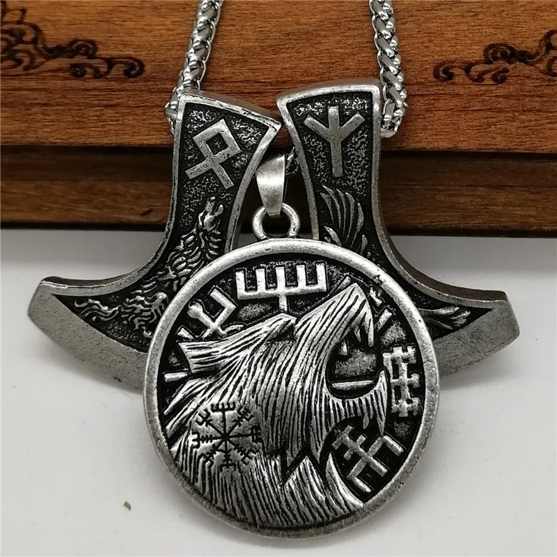 Викинговый компас Vegvisir кулон волк рунный топор ожерелье ювелирные изделия 1 шт Прямая поставка