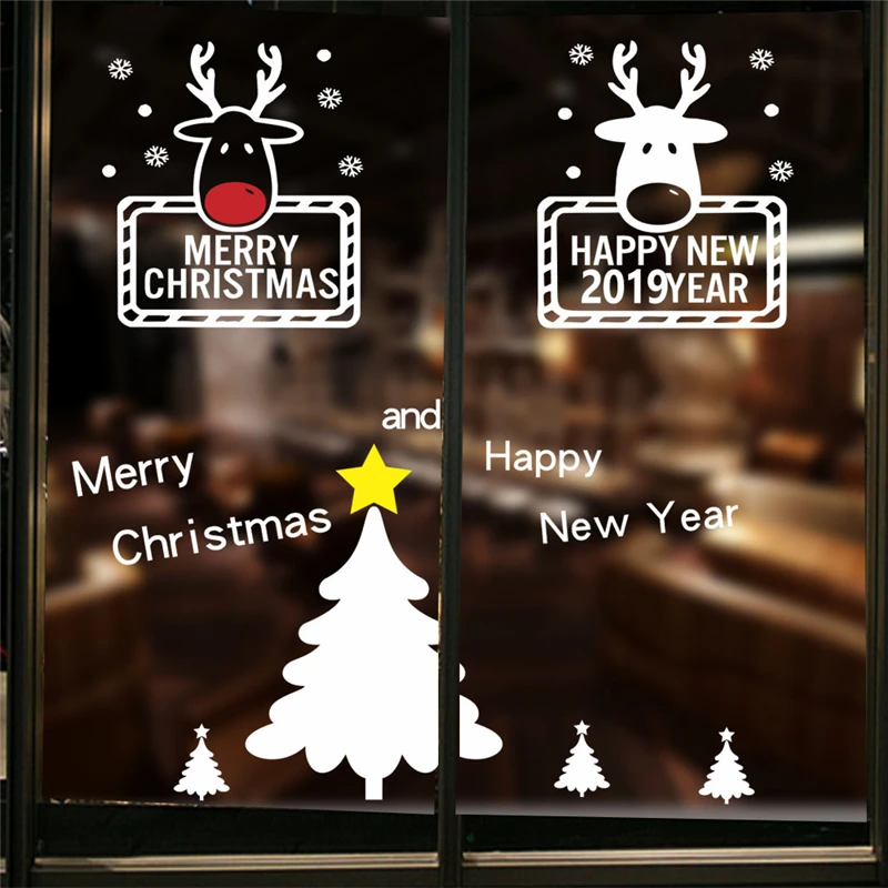 Наклейки на стену с новым годом 2019 виниловые наклейки для спальни магазина окна