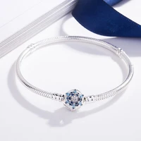 blue flower s925 silver bracelet snake chain bangle for european sterling silver charm bead women girl jewelry valentine gift