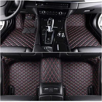 Black and red line Flash Mat кожаные автомобильные коврики для Toyota Camry 2006- Пользовательские Авто накладки на ножках не оставят автомобильный коврик крышка - Название цвета: Black and red line