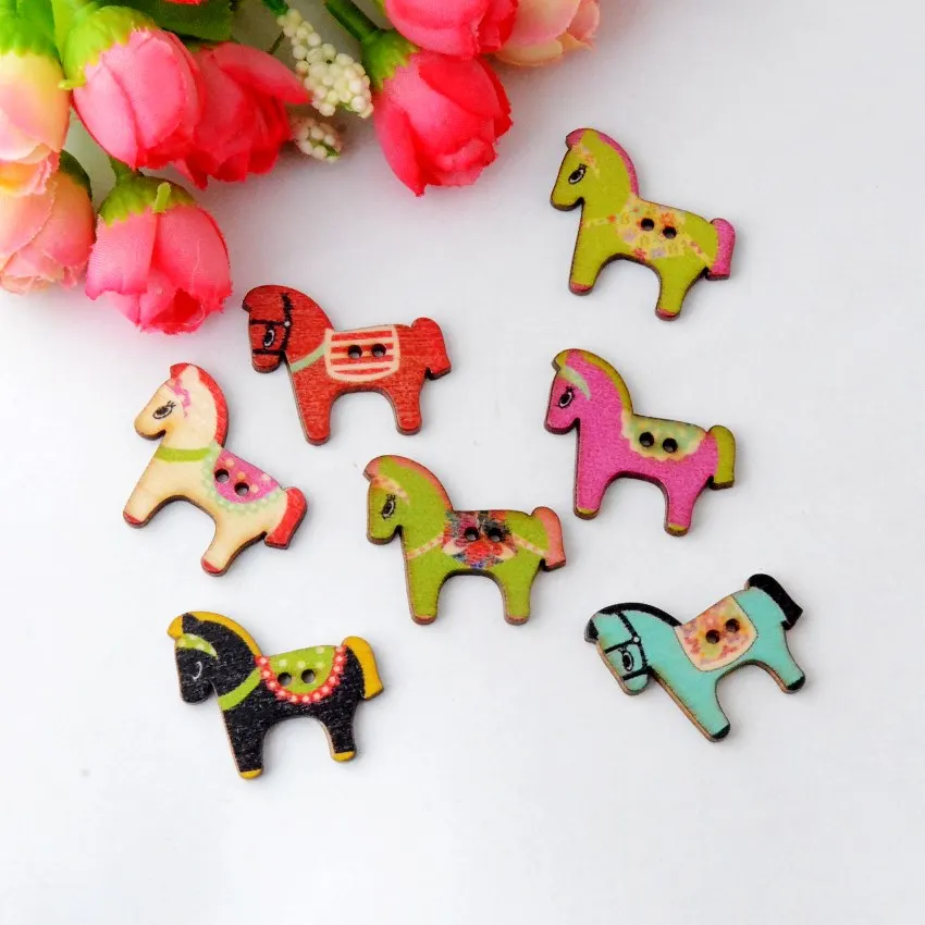 

Free Shipping 100pcs Random Mixed 2 Holes Pattern Wood Natural Back Baby Style Horse Buttons Scrapbooking 31x25mm J2885