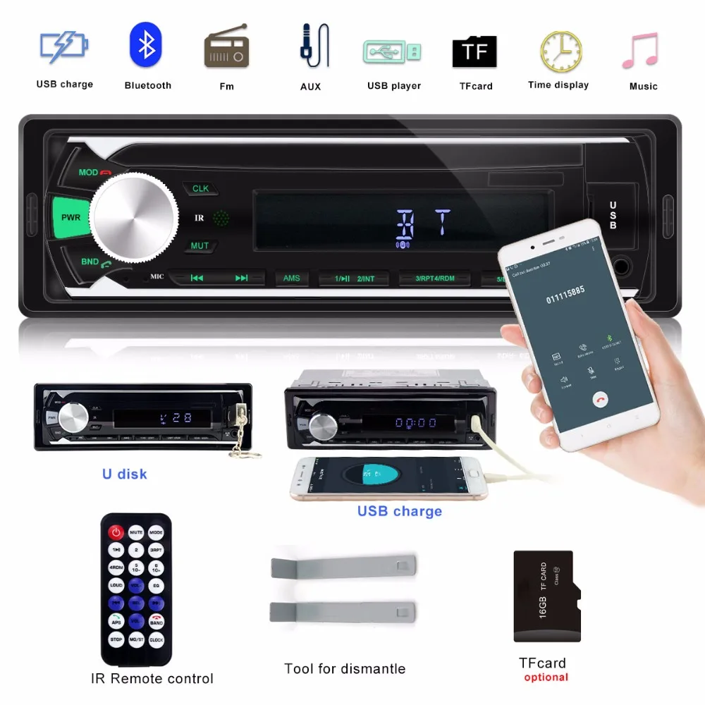 1 Din Авторадио автомагнитола Bluetooth стерео в тире FM Aux входной приемник SD USB MP3 MMC WMA
