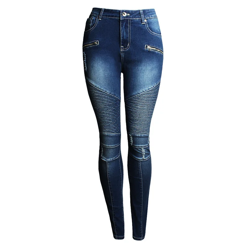 New Push Up Jeans Biker Blue Women Motorcycle Skinny Pants Zip Mid High Waist Stretch Motor For Woman | Женская одежда