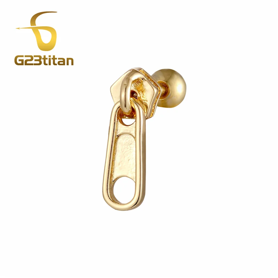 G23titan Hot Zipper Ear Stud for Ear Helix Piercing Earrings Cartilage Lobe Earring Ring Rock Women Men Body Jewelry