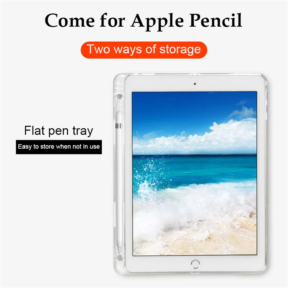 NEW TPU Soft Silicone Case for Apple iPad 2018 2017 pro 9.7 with Pencil Holder Shell Full Transparent Cover For ipad 5/6 air 1 2 |