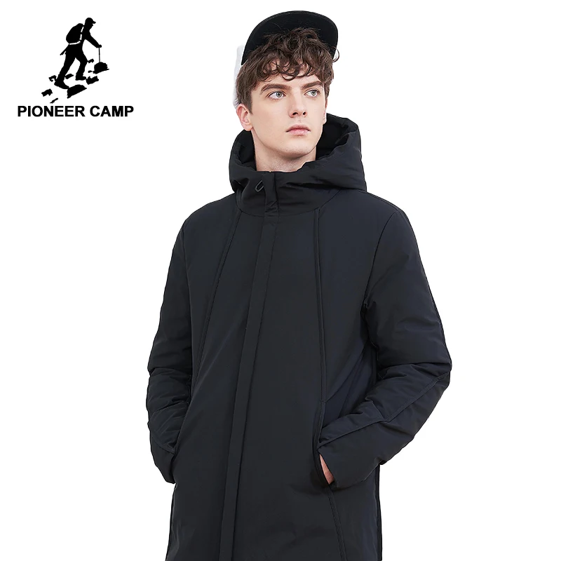 Мужской пуховик с капюшоном Pioneer Camp длинный толстый теплый на утином пуху верхняя