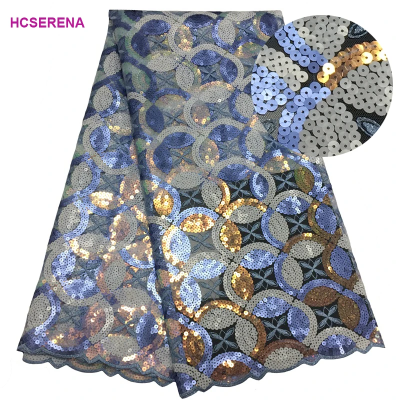 African Lace Fabric 2019 High Quality French With Sequins Nigerian Tulle Mesh For Wedding Free Shipping | Дом и сад