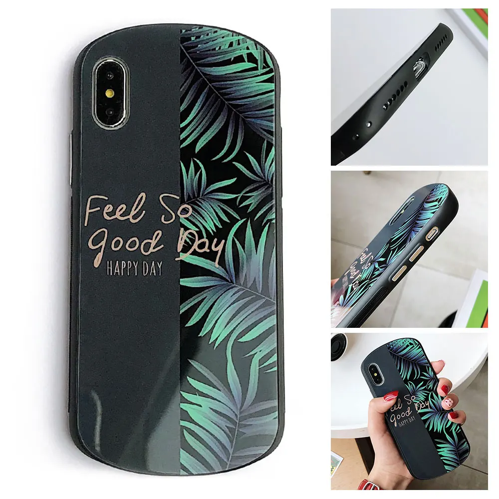 KISSCASE Leaf Pattern Phone Case For iPhone X XR XS MAX 7 PlusTempered Glass Back Cover 6 6S Plus 8 Matte |