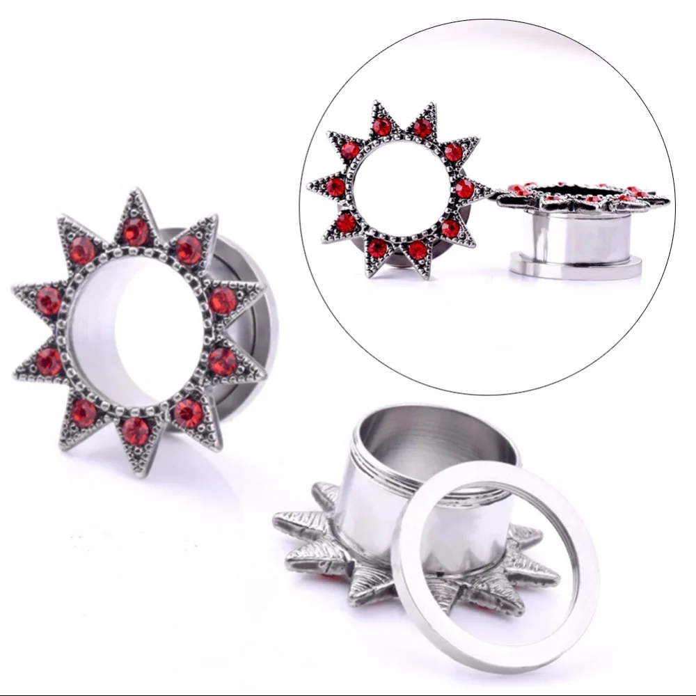2Pcs Flower Dotted Gemmed Ear Screw Fit Flesh Tunnel 8mm-16mm Plug Expander Piercing Jewelry | Украшения и аксессуары