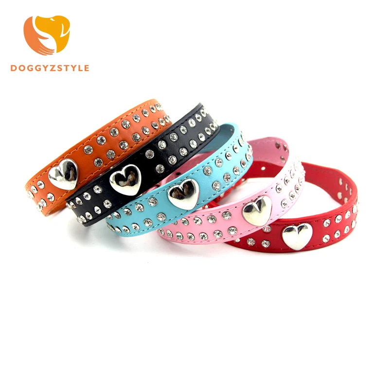 Стразы Кристалл Сердце Кожа ПЭТ кошачий собачий ошейник синий красный черный