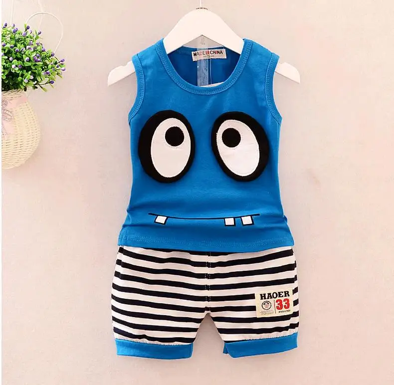 Летние полосатые хлопковые детские костюмы для бега Новинка 2 шт./компл. жилет