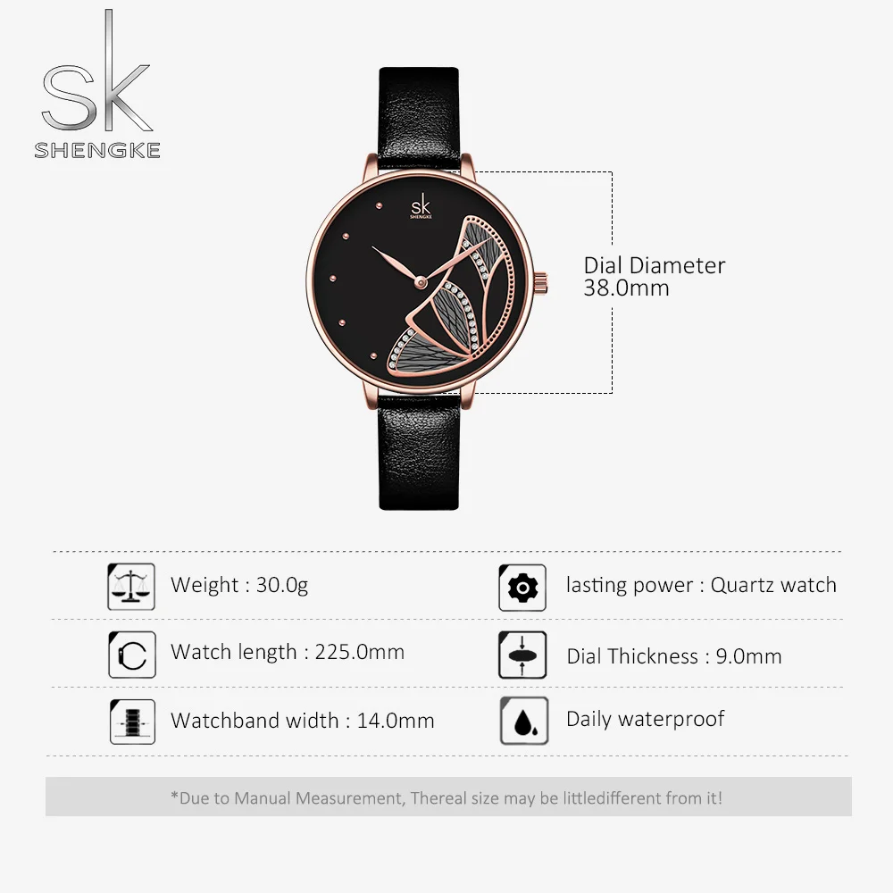 

Shengke Brand Luxury Women Watches Fashion Ladies Watch Girls Gift Black Leather Wristwatch Quartz Relogio Feminino Montre Femme
