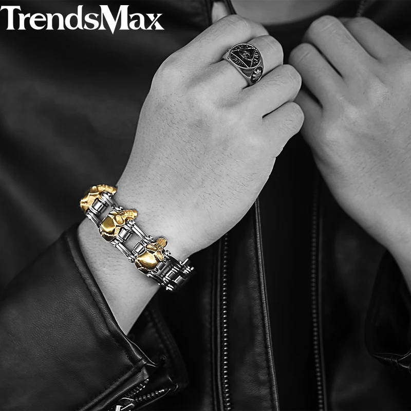 Trendsmax мужской браслет с черепом 22 см из нержавеющей стали 316L Байкерская