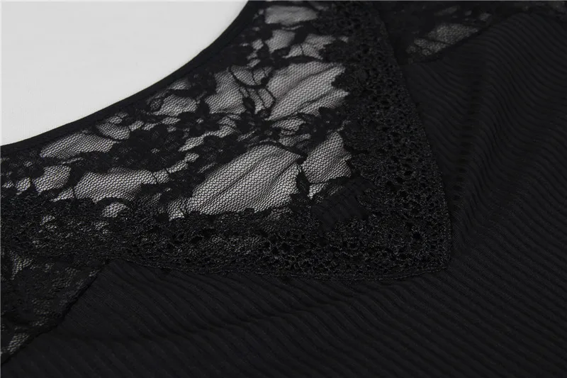 Сексуальное боди Dentelle, женское черное сексуальное боди с роговыми рукавами размера плюс, прозрачное Женское боди с v-образным вырезом, комбинезон R80589