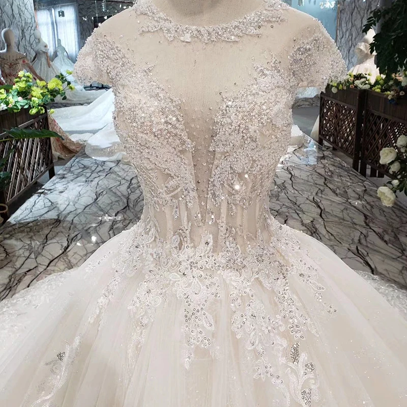 HTL268 простое свадебное платье с иллюзией круглым вырезом и рукавами-крылышками