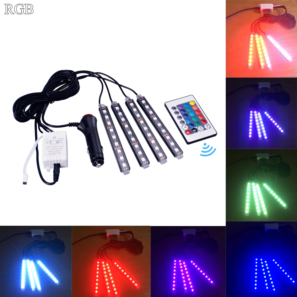 4 светодио дный шт./компл. Автомобильный светодиодный RGB атмосфера лампа 4в1