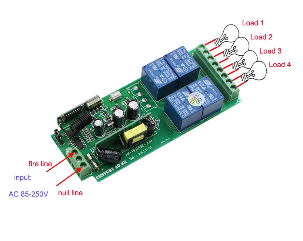 

315MHZ 433MHZ 85V~250V AC 4CH RF Wireless Remote Control Relay Switch System With 2PCS Transmitter Garage Doors Electric Doors