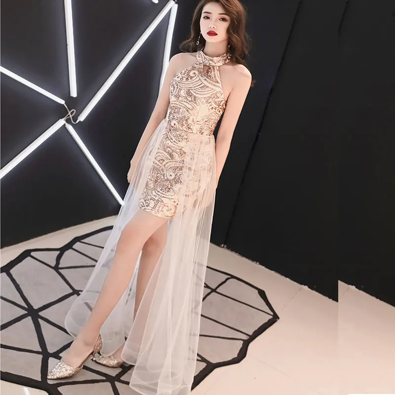 2019 элегантные тонкие вечерние платья без рукавов Тюль сексуальное короткое