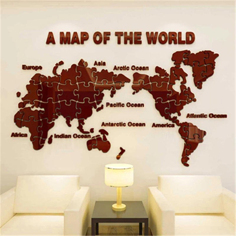 

New World Map puzzle Three-dimensional Crystal Acrylic Wall stickers office living room backdrop 3D sticker Home decor Christmas