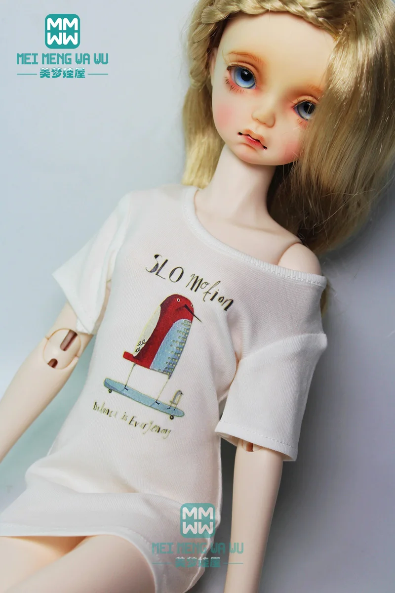Одежда для кукол BJD 1/4, модная повседневная хлопковая футболка средней длины с различными рисунками