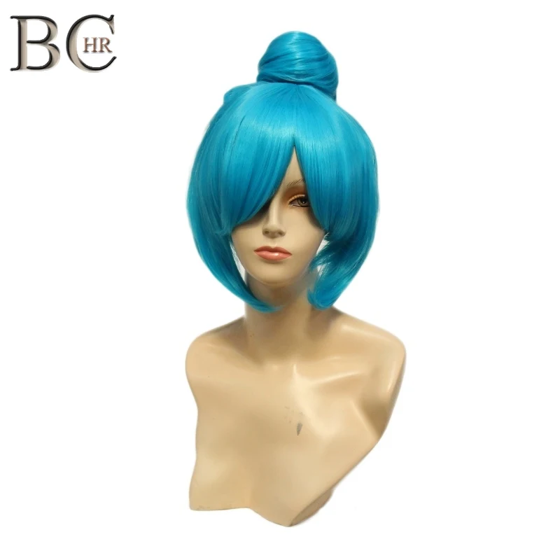 BCHR короткие синие парики для косплея с боковой бахромой женщин синтетический