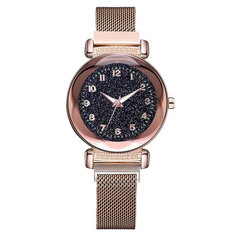 Rose Gold Розовое золото, женские кварцевые часы, звездное небо, светящийся Магнитный сетчатый ремешок, геометрический кристалл, персональный, Relogio Feminino, повседневный подарок - Цвет: Rose Gold