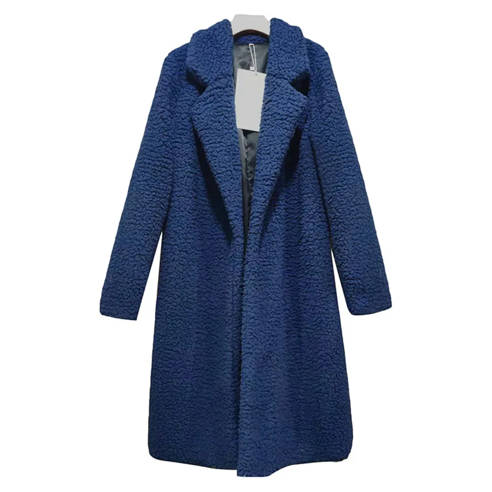 Jocoo Jolee 2021 Women Faux Fur Teddy Coat Autumn Winter Thick Warm Fluffy Long Coats Lapel Shaggy Jacket Overcoat Oversized | Женская