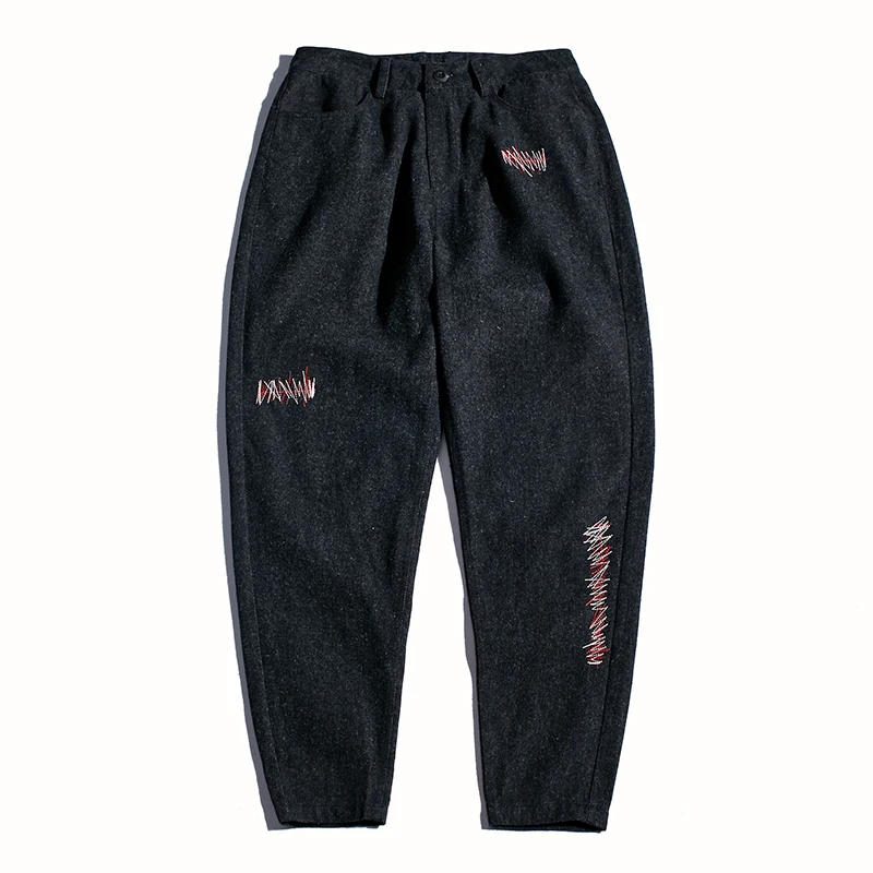 Новый Японский вышивка Джинсы Мужчины Ретро Черные брюки случайных ноги