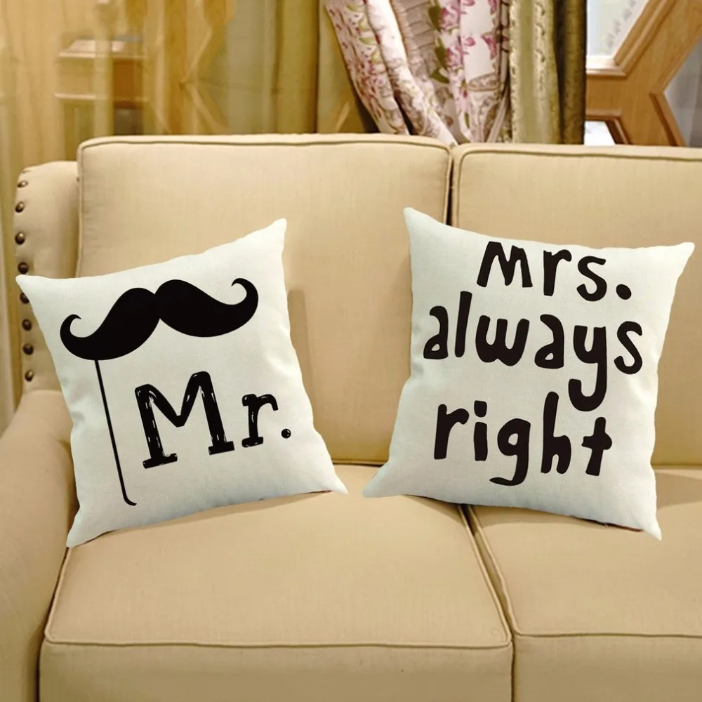 Романтическая наволочка с буквенным принтом льняная простой дизайн Свадебный