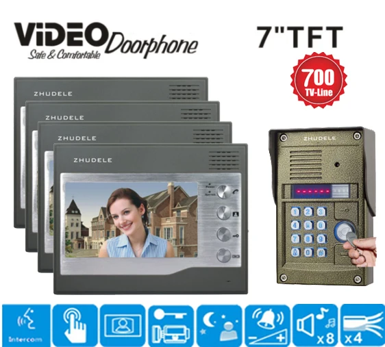 ZHUDELE Домашняя безопасность Интерком 7 &quotвидео телефон двери HD 1 ИК дверной Звонок
