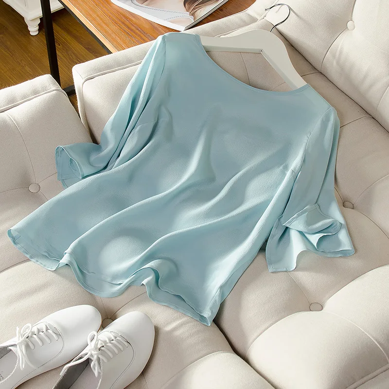Женская свободная футболка из натурального шелка повседневный базовый топ 2019