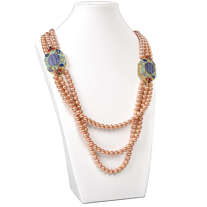 3 rows a multi-layered Synthesis pearl and Glossy light necklace of orange beads is perfect for giving to your lover | Украшения и