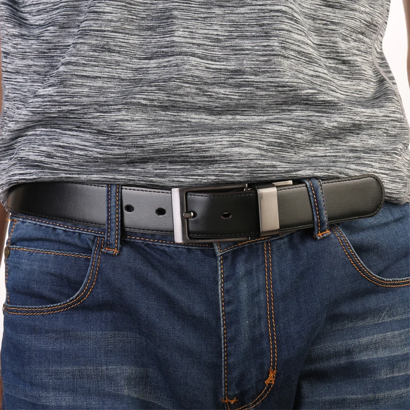New Fashion Male Reversible Leather Belt Men Business Trouser Belt Genuine Men Leather Belts For Jeans 85cm To 160cm