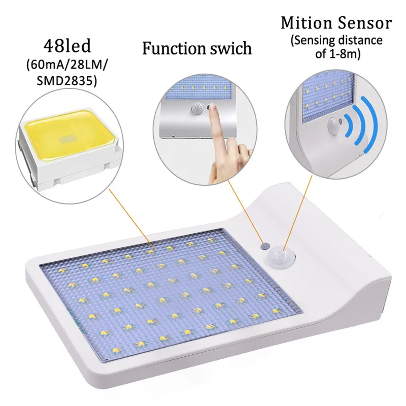 

48 LED Solar Lights With Controller Three Modes Dimmable For Outdoor Solar Lamp Garden Wall Street Yard Path Waterproof Lamps