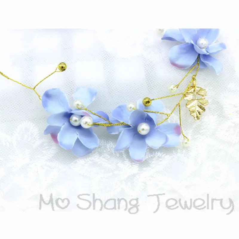 Голубая Орхидея Цветочная Свадебная Корона головной убор в форме листьев венок