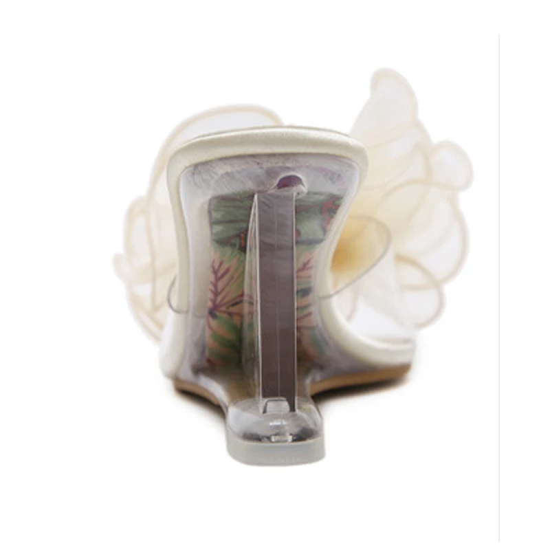 Летние цветочные танкетки на платформе шлепанцы элегантные хрустальные туфли на высоком каблуке женские прозрачный алмаз сандалии WS1687-2