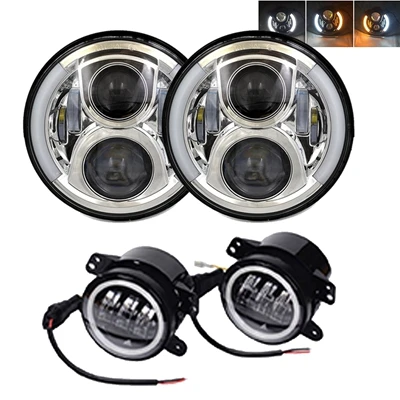 Model D Combo Marlaa 7 дюймов Wrangler светодиодный фары+ 4 дюймов светодиодный Противотуманные фары Halo DRL для Jeep Wrangler 1997- JK LJ TJ(4 шт - Цвет: Model D Combo