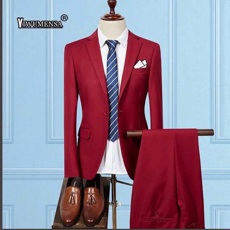 

Latest Coat Pant Designs Red Single Breasted Casual Men Suit Slim Fit 2 Piece Tuxedo Custom Prom Party Blazer Terno Masculino