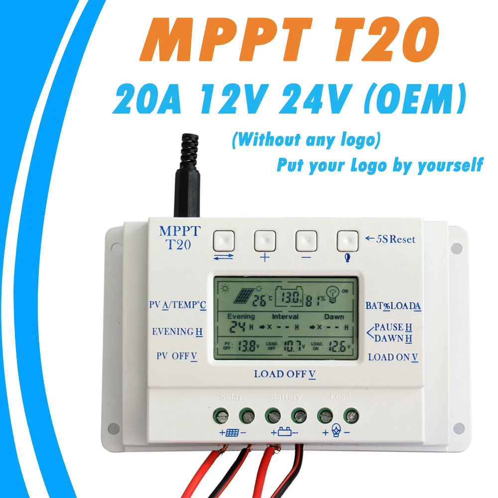 OEM ЖК дисплей 20A MPPT 12В/24В солнечная панель регулятор заряда батареи контроллер без