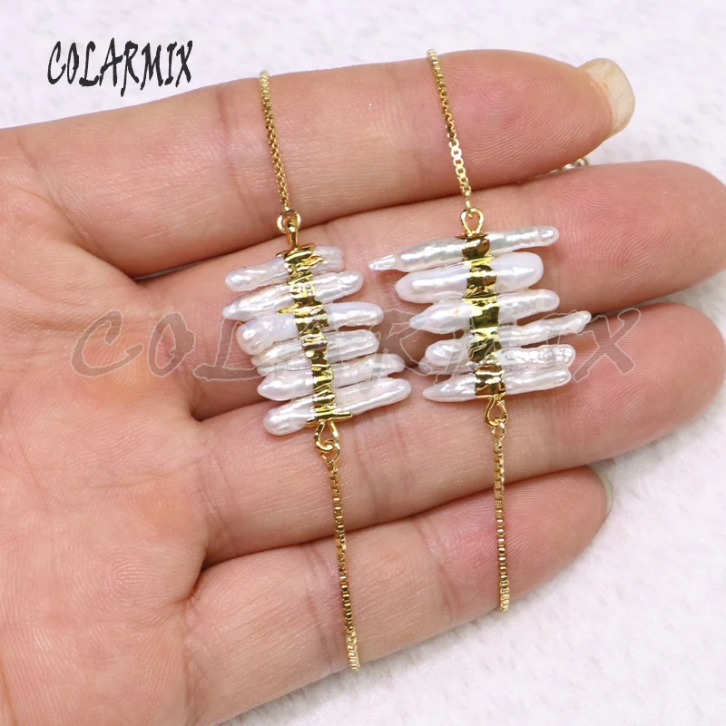 5 pieces Fresh water pearl pillar bracelets free-form jewelry for women 9238 | Украшения и аксессуары