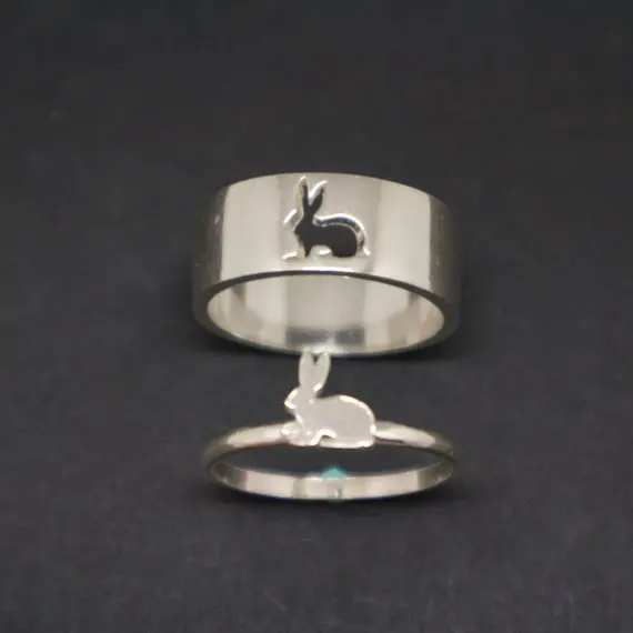 Кролик пару комплект Promise Ring кролик ювелирные изделия lternative Обручение Свадьба