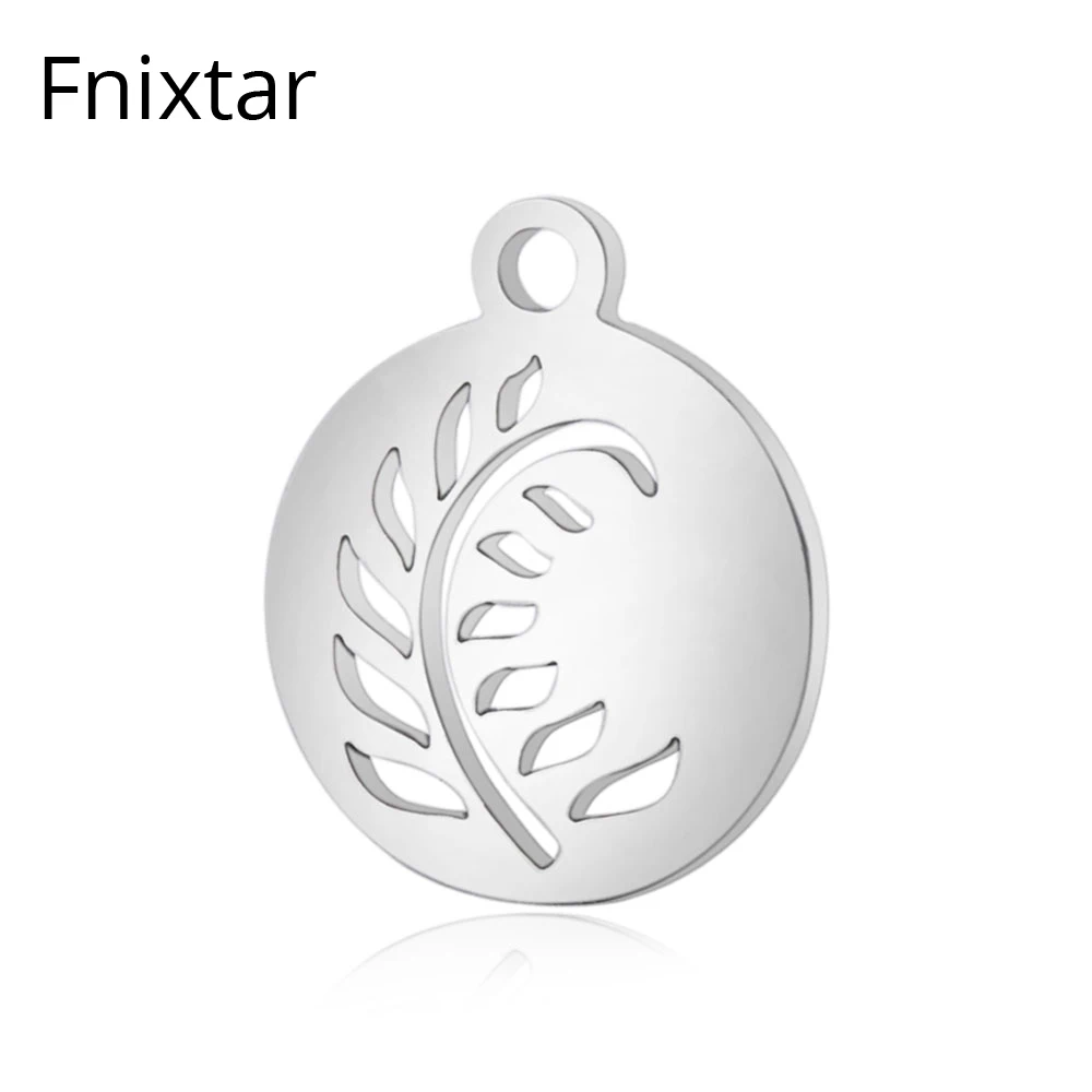 

Fnixtar Polished 316L Stainless Steel Leaf Round Charms Pendant for DIY Jewelry Handmade Charms 12*14mm Birthday Gift 20pcs/lot