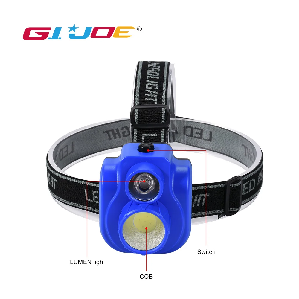 GIJOE led head light plastic cob headlamp 2019 new use 3*AA battery mini 2 bulbs by 1 switch waterproof camping | Освещение