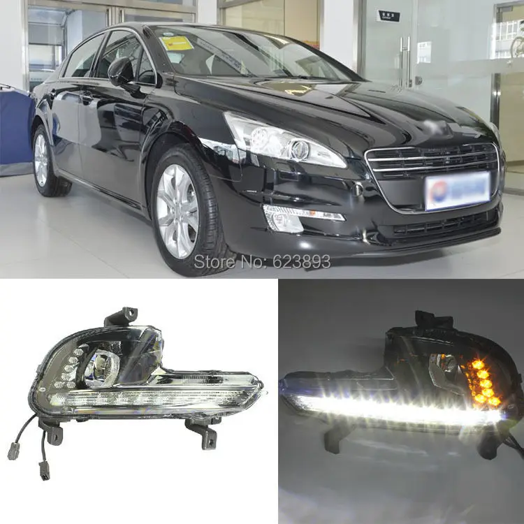 Подходит для Peugeot 508 2011 2013 светодиодные дневные ходовые огни DRL с черной