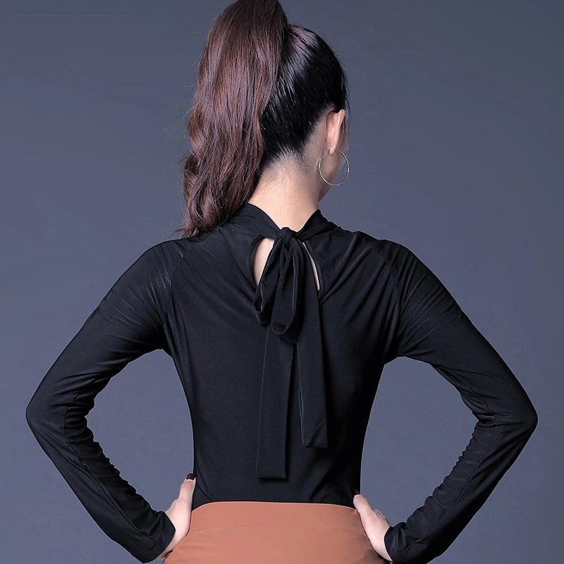 

Ballroom Latin Dance Tops For Women Sexy Long Sleeve Ice Silk Shirt Female Adult Modern Dancing Practice Wear Salsa/Tango YR0911